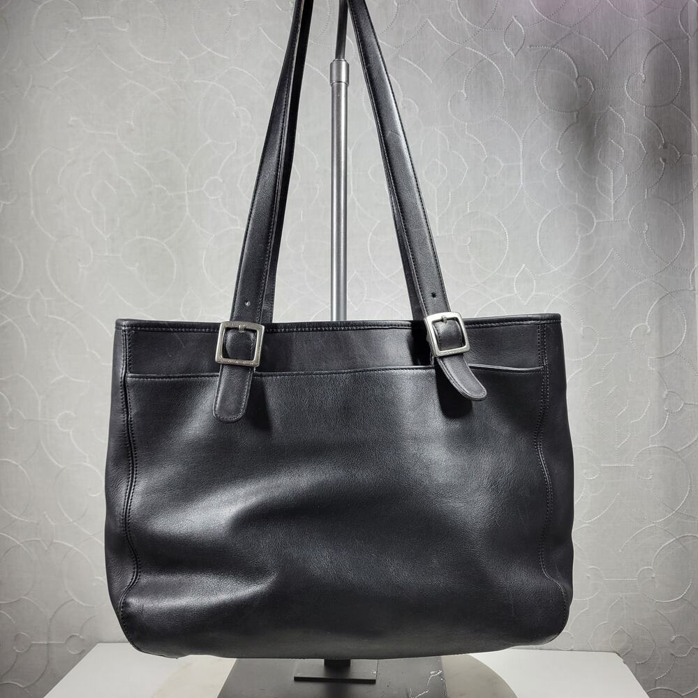 Vintage Coach Legacy Tote Bag Black‎ Soft Leather Compartments Shoulder Straps